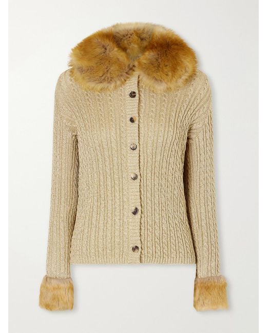 Saint Laurent Natural Shearling-Trimmed Lurex Cardigan