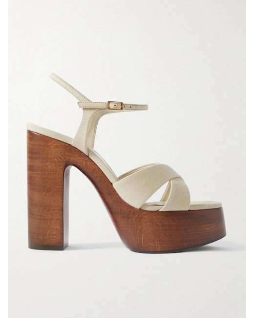 Saint Laurent White Bianca Canvas Platform Sandals