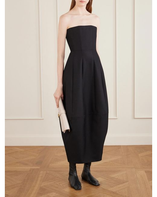 Khaite Blue Stela Wool And Silk-Blend Midi Dress