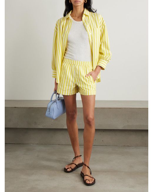 Suzie Kondi Metallic Banker Striped Cotton-Poplin Shorts