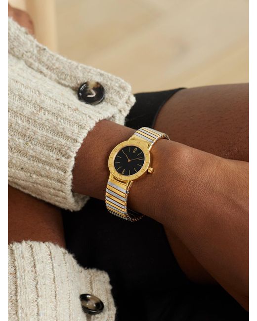 Stephanie Windsor Metallic Bvlgari Vintage Tubogas 1990S Automatic 30Mm 18-Karat And Watch