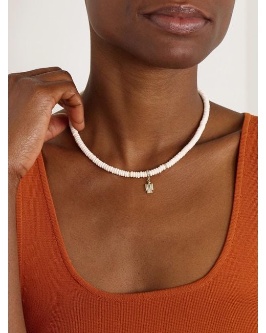 Jacquie Aiche Natural Thunderbird 14-Karat, Bone, Diamond And Emerald Necklace