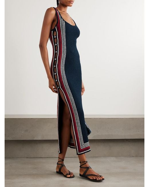 Rabanne Natural Maxikleid Aus Chenille Aus Einer Baumwollmischung Mit Streifen Und Zierknöpfen