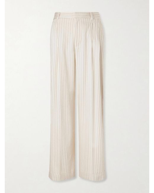 FRAME White Avenue Pleated Striped Woven Wide-Leg Pants