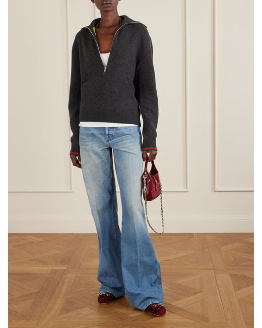 Gucci Red Horsebit Ballerina Leather-Trimmed Crystal-Embellished Velvet Flats