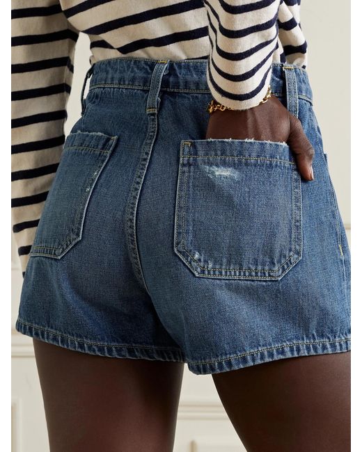 Nili Lotan Blue Harley Distressed Denim Shorts