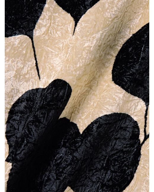 LaDoubleJ White La Scala Asymmetric Feather-Trimmed Floral-Print Crushed-Velvet Dress