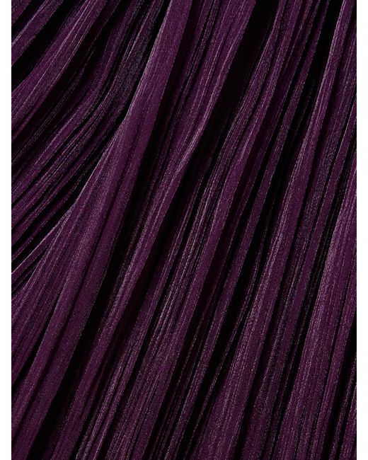 Marmar Halim Purple Cape-Effect Plissé Silk-Satin Gown