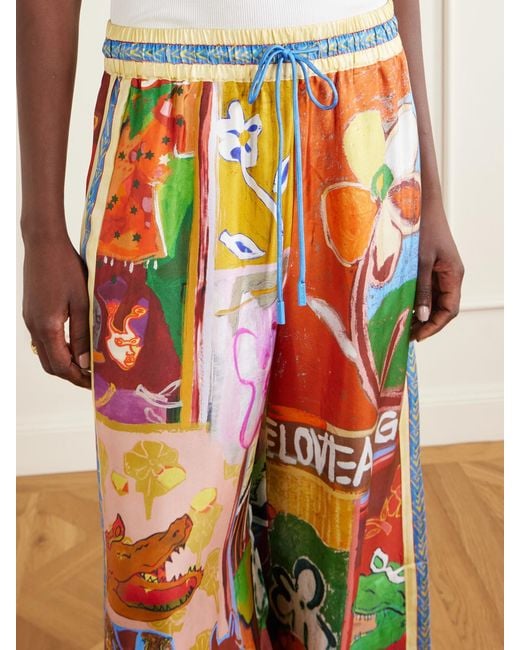 ALÉMAIS White Mlak Printed Silk-Twill Wide-Leg Pants