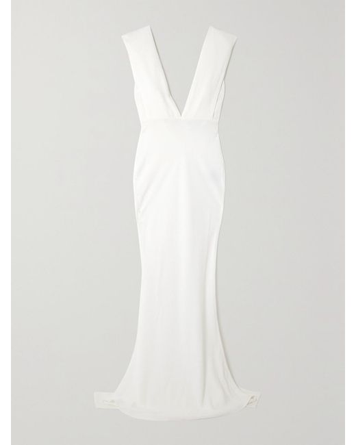 16Arlington White Sina Cape-Effect Crepe Gown