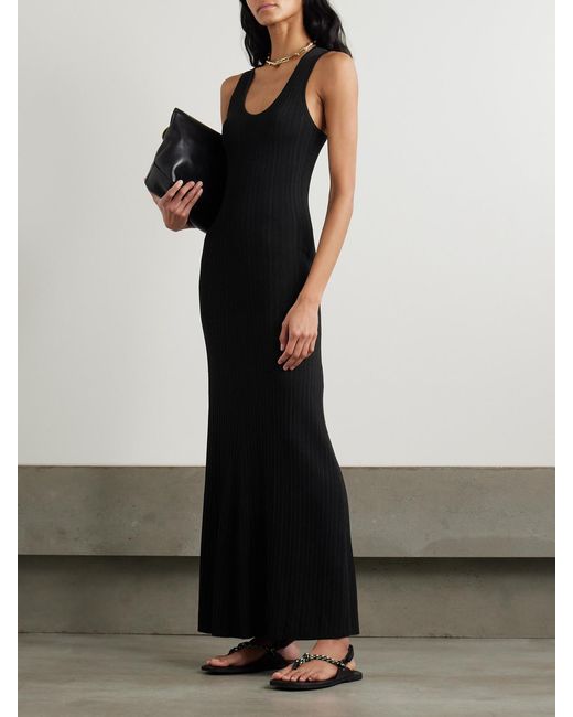 Joseph Black Cutout Ribbed-Knit Maxi Dress