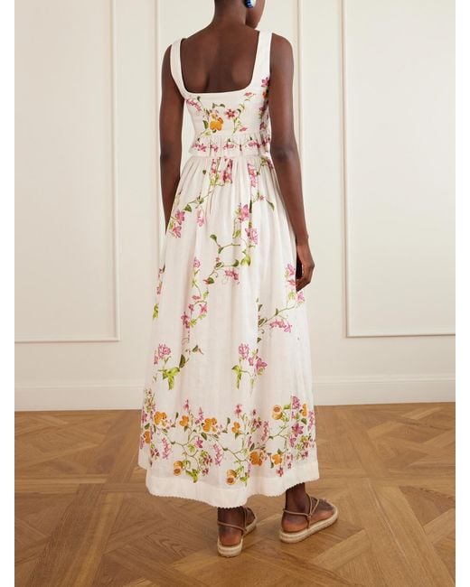 Agua Bendita Natural Tangelo Floral-Print Linen Maxi Skirt