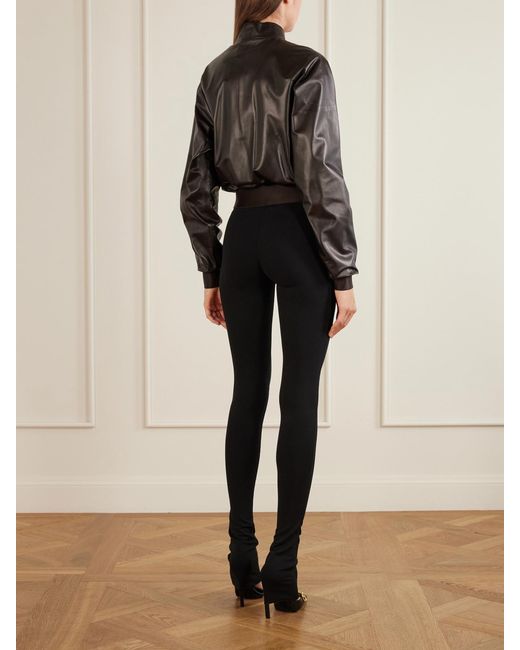 Gucci Black Cropped Leather Bomber Jacket