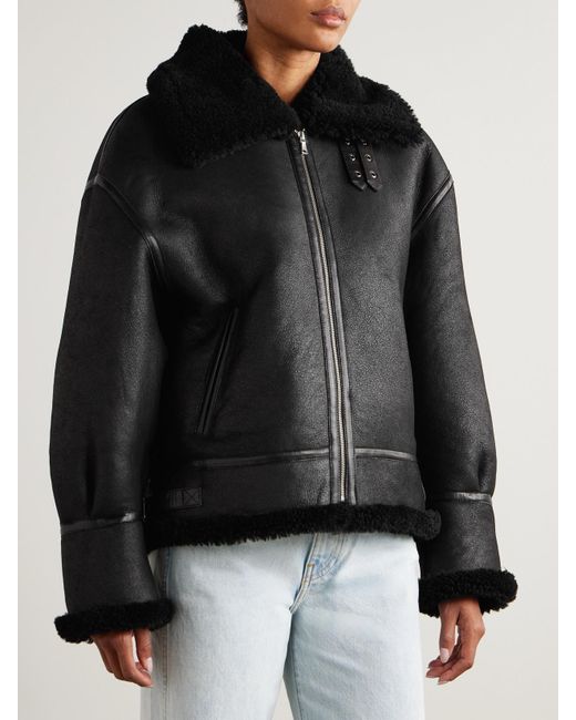 Veste En Peau Lainée Portia Nour Hammour en coloris Black