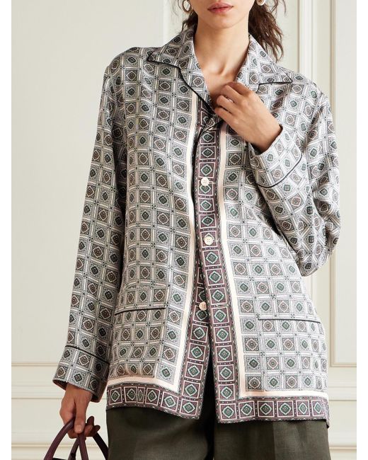 Loro Piana Gray Lian Printed Silk-Twill Shirt