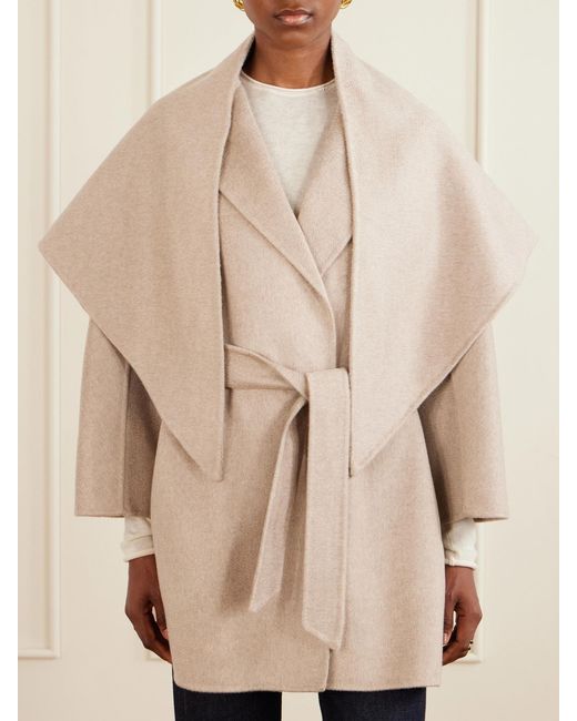 Max Mara Natural Belted Scarf-Detailed Cashmere Coat