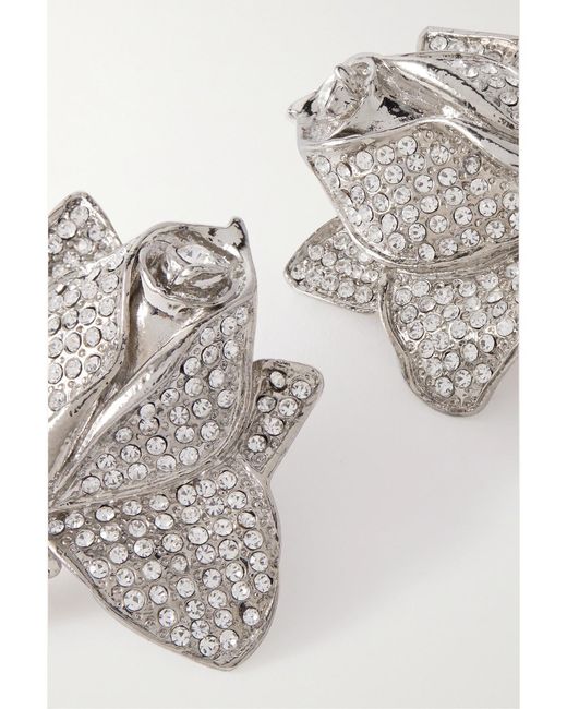 Alessandra Rich Metallic Roses-Tone Crystal Clip Earrings