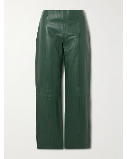 St. Agni Green Leather Straight-Leg Pants