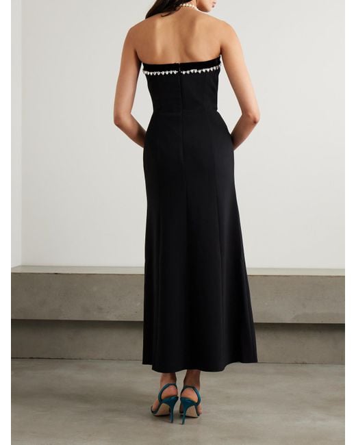 Jenny Packham Black Trägerloses Midikleid Aus Cady Mit Samtbesatz Und Verzierungen