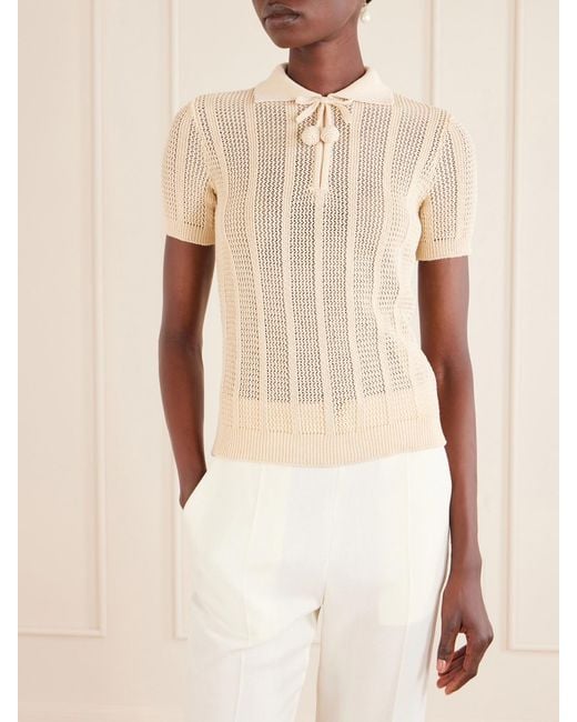 Valentino Garavani Natural Pointelle-Knit Cotton Polo Shirt