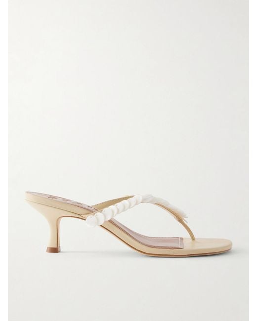 Staud Natural Freja 60 Paillette-Embellished Leather Thong Sandals