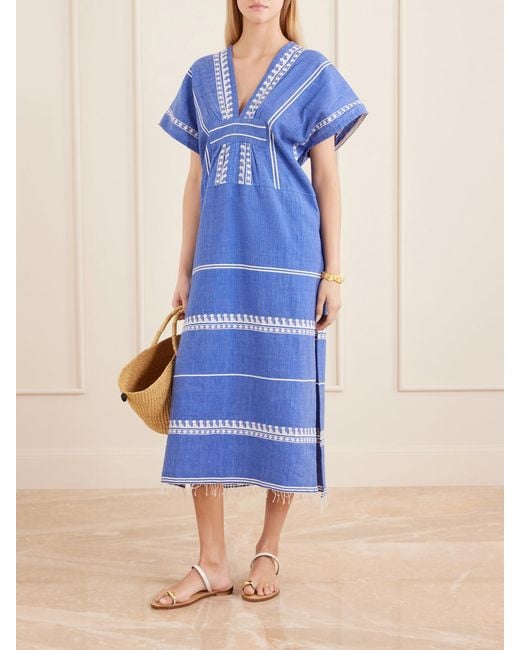 Lemlem Blue Gasira Embroidered Cotton Midi Dress