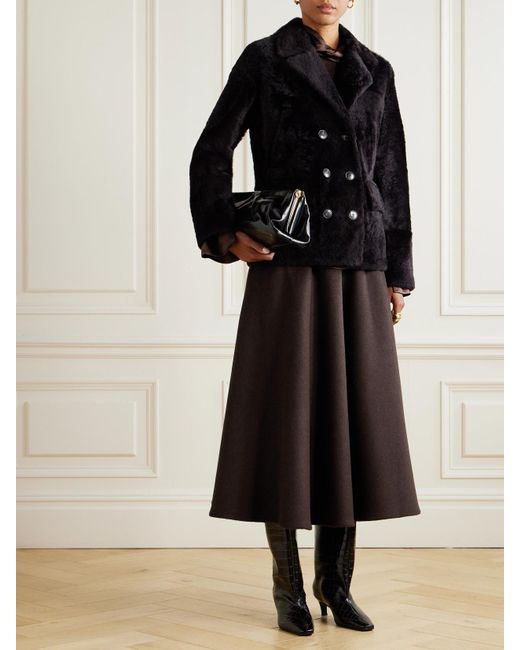 Yves Salomon Black Double-Breasted Shearling Jacket