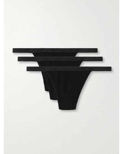 CDLP Black Set Of Three Stretch-Tencel Lyocell Thongs