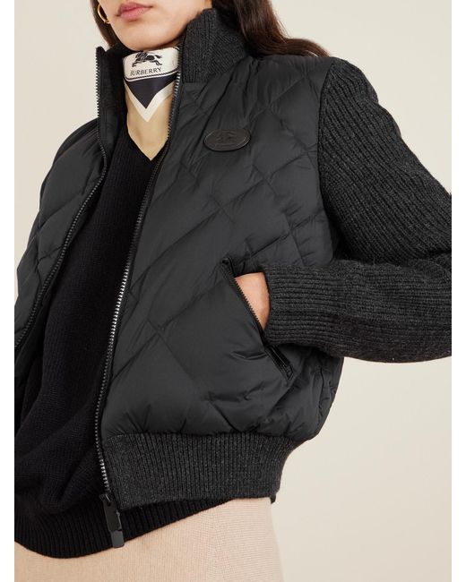 Burberry Black Ribbed Wool-Blend Paneled Padded Shell Down Jacket