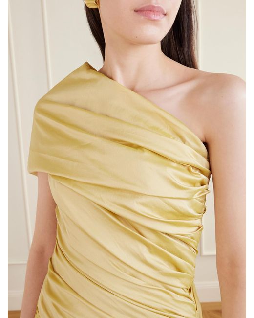 Marmar Halim Metallic One-Shoulder Draped Gathered Taffeta Gown