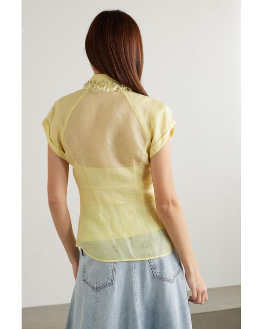 Zimmermann Yellow Matchmaker Crystal-Embellished Linen And Silk-Blend Shirt