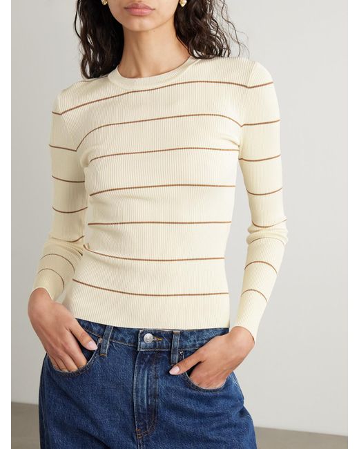 FRAME Natural Striped Ribbed Jersey T-Shirt