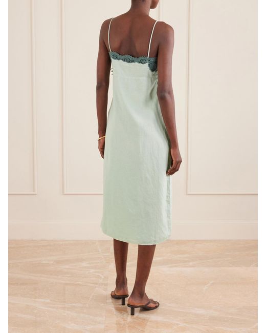 Posse Green Darya Lace-Trimmed Linen And Cotton-Blend Midi Dress