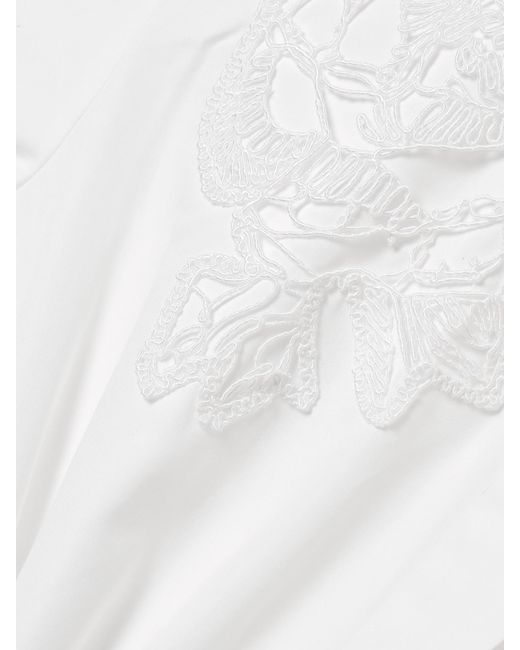 Erdem White Embroidered Gathered Cotton-Poplin Midi Shirt Dress