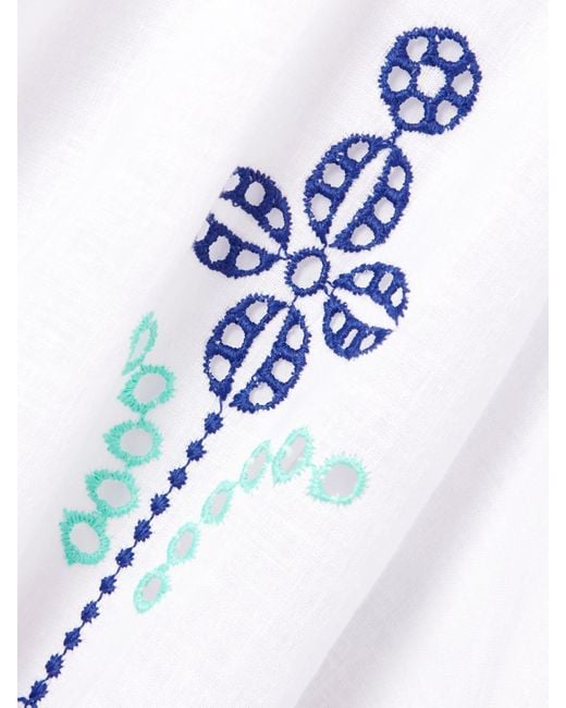 Charo Ruiz Blue Moli Shirred Broderie Anglaise Cotton-Blend Mini Dress