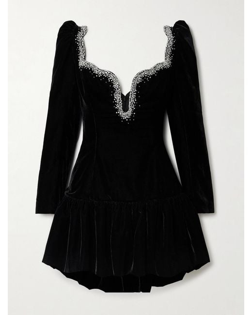 Clio Peppiatt Black Edie Embellished Scalloped Velvet Mini Dress