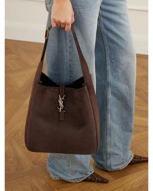 Saint Laurent Brown Logo-Embellished Suede Tote