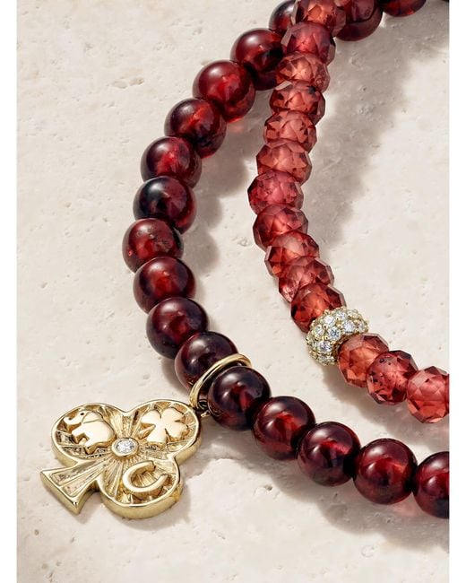Sydney Evan Pink Set Of Two 14-Karat, Garnet And Diamond Bracelets