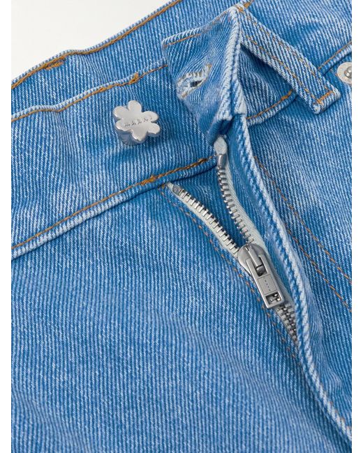 Marni Blue Cropped Appliquéd Mid-Rise Straight-Leg Jeans