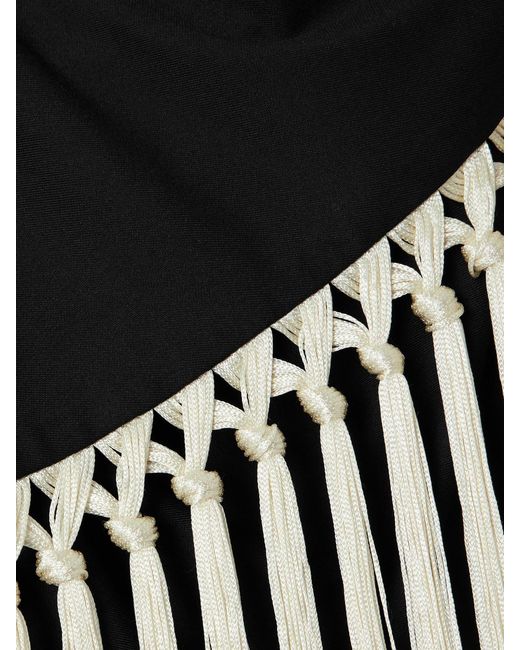 Taller Marmo Black Yacare One-Shoulder Swimsuit And Fringed Pareo Set