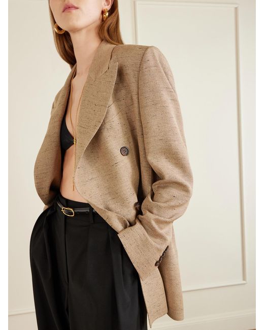 Dolce & Gabbana Natural Double-Breasted Oversized Woven Blazer