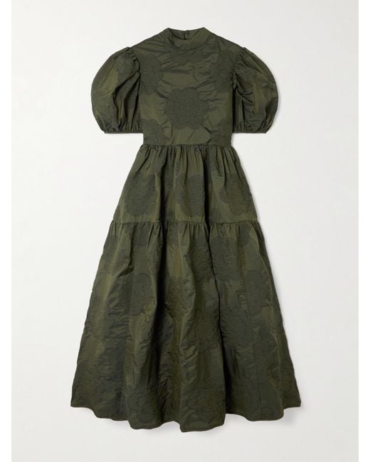 CECILIE BAHNSEN Green Kelly Midikleid Aus Matelassé-Taft