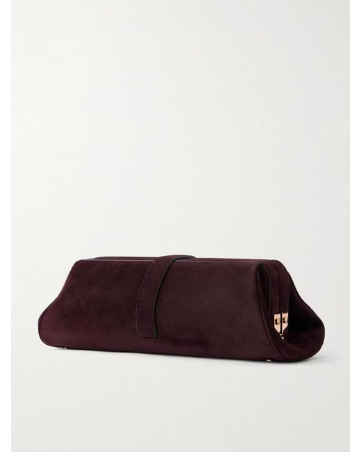 Gabriela Hearst Brown Paola Embellished Suede Clutch