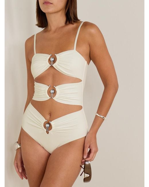 Christopher Esber White Embellished Cutout Swimsuit