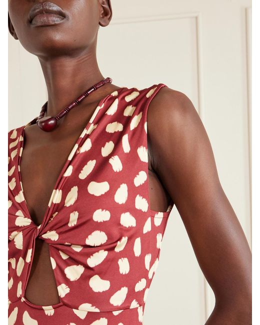 Johanna Ortiz Red Horizonte Mistico Cutout Printed Jersey Midi Dress