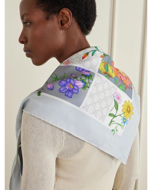 Gucci Gray Printed Silk-Twill Scarf
