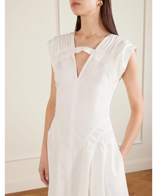 Proenza Schouler White Manoela Ruched Paneled Cotton-Blend Poplin Midi Dress