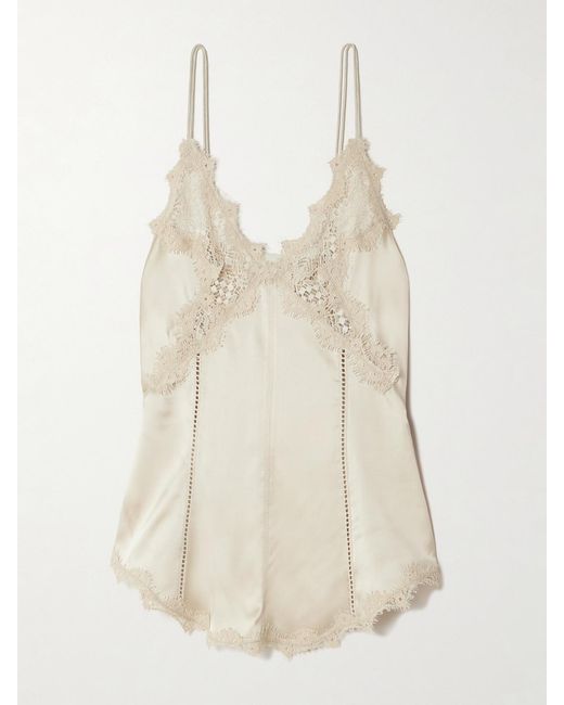 Isabel Marant Natural Diandra Lace And Pointelle-Trimmed Silk-Blend Satin Camisole