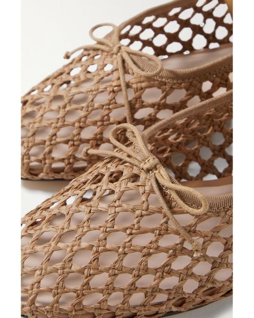 Loeffler Randall Brown Leonie Grosgrain-Trimmed Raffia Mary Jane Ballet Flats