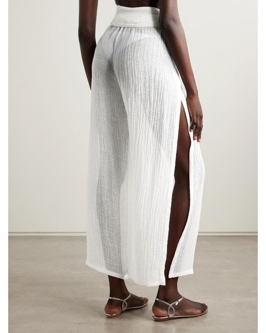 Lisa Marie Fernandez White Hose Mit Weitem Bein Aus Gaze Aus Einer Leinenmischung